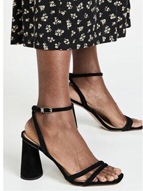 Sam Edelman Kia Oval Black Block Heel Sandals Size 9 Double Strap Buckle Ankle